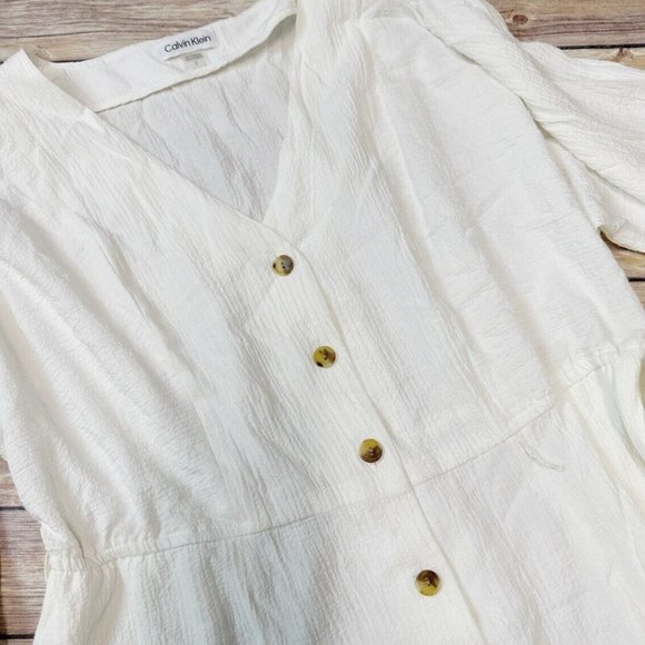 Calvin Klein Womens Button-Down Knee-Length Tie Front Shirtdress Cream 12 - Picture 5 of 6